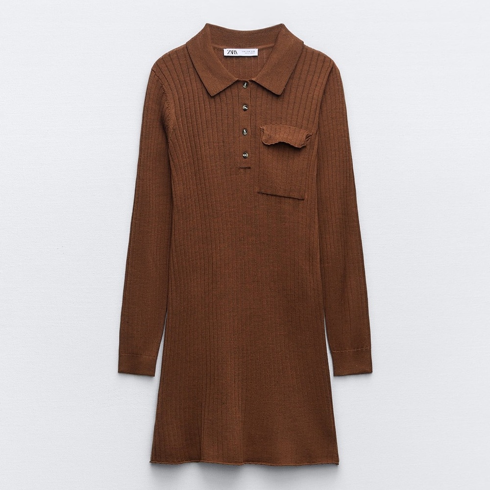 Zara Wool Blend Ribbed Knit Mini Dress